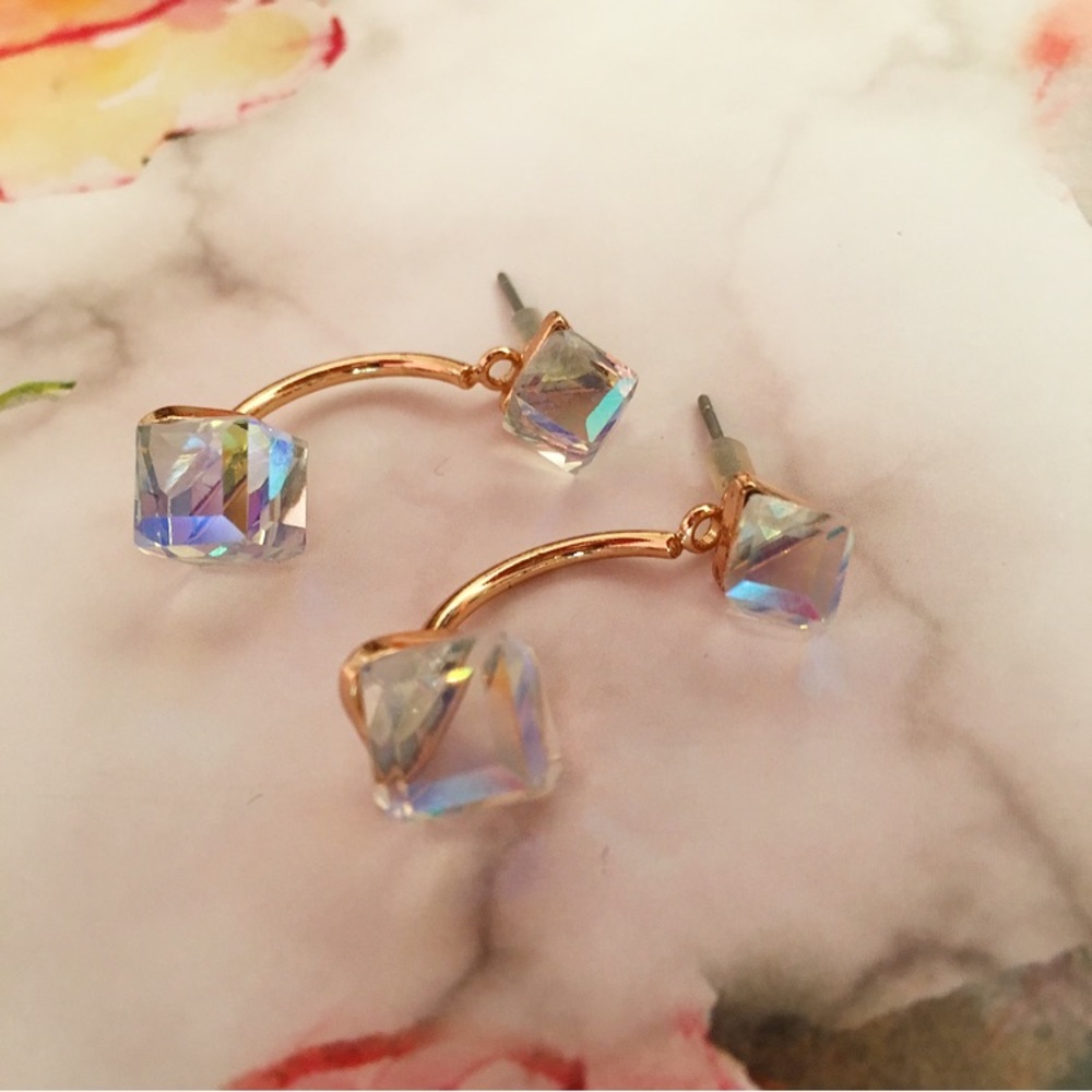 Iridescent Barbel Style Dangle/Stud Earrings